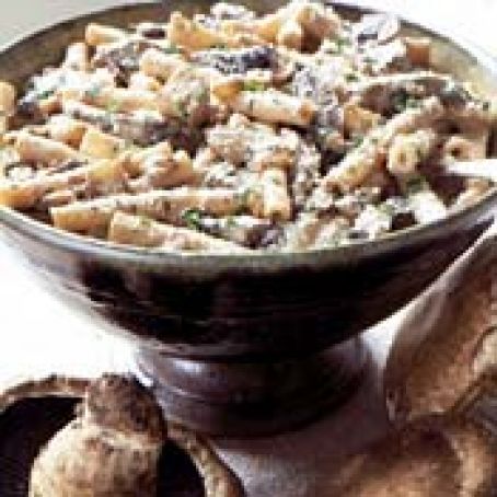 Ziti with Portobello Mushrooms, Caramelized Onions, and Goat Cheese